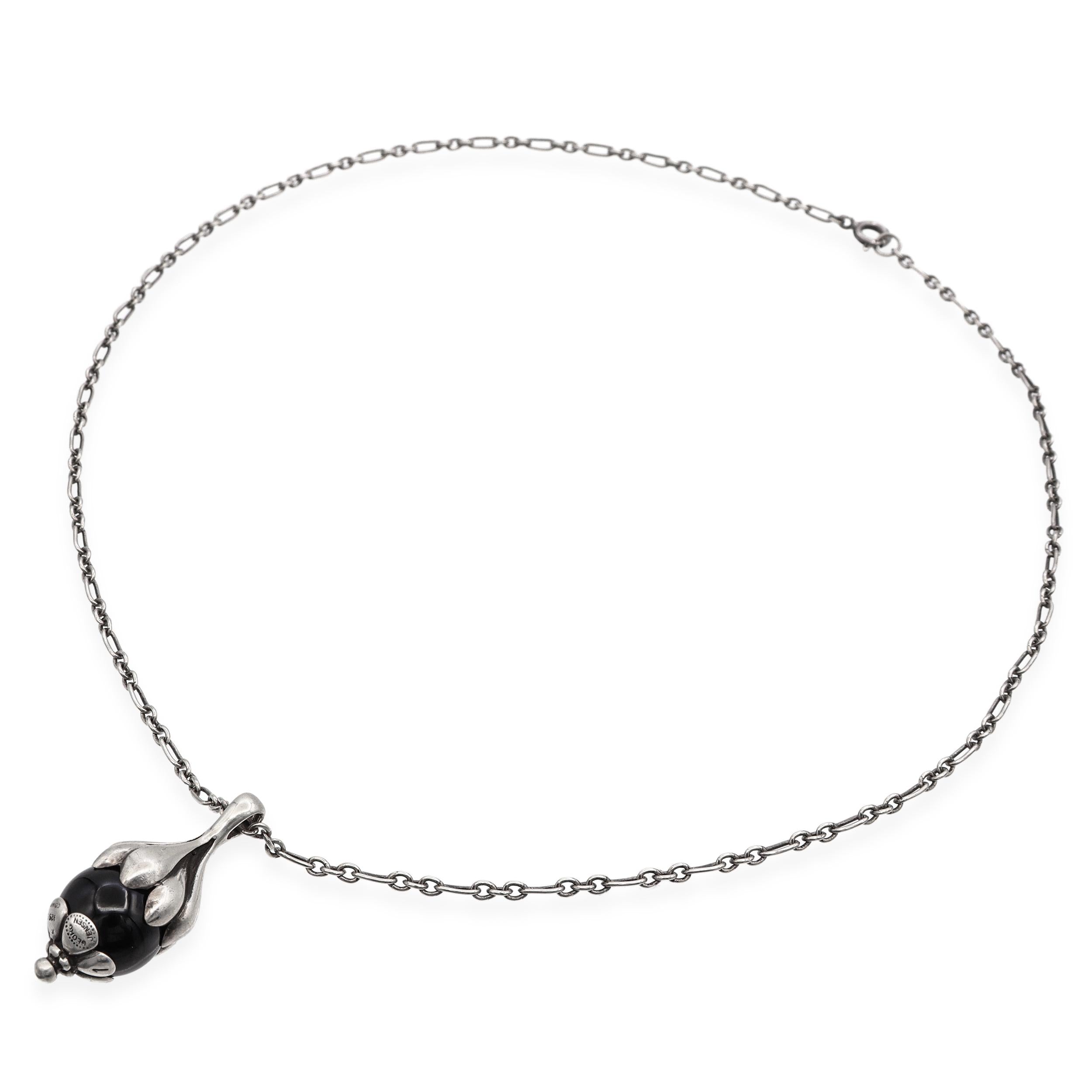 Vintage 1991 Georg Jensen Sterling Silver Onyx Heritage Pendant Necklace