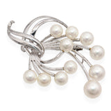 Vintage Mikimoto Silver Akoya Pearl Floral Spray Design Brooch Pin