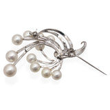 Vintage Mikimoto Silver Akoya Pearl Floral Spray Design Brooch Pin