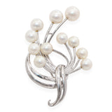 Vintage Mikimoto Silver Akoya Pearl Floral Spray Design Brooch Pin