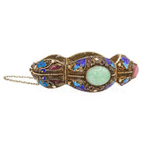 Antique Chinese Export Silver Gilt Enamel Jade Tourmaline Filigree Bracelet
