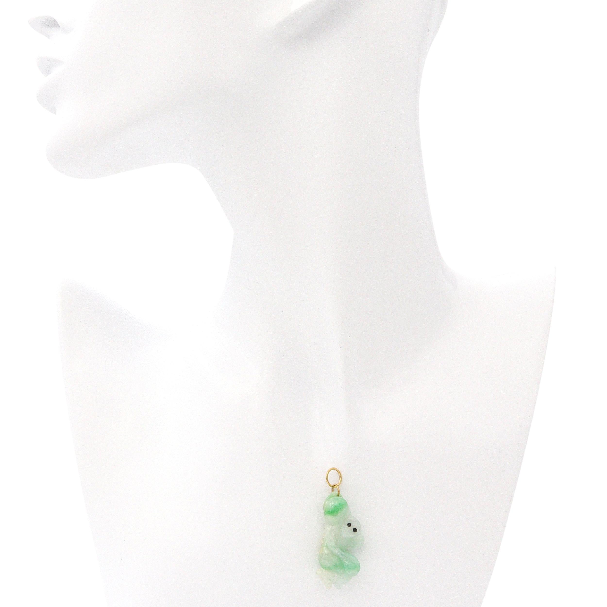 Vintage 14k Yellow Gold Hand Carved Jade Monkey Pendant