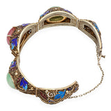 Antique Chinese Export Silver Gilt Enamel Jade Tourmaline Filigree Bracelet