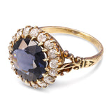 Antique Victorian 13k Yellow Gold 3.55ct Blue Spinel & Old Cut Diamond Ring