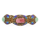 Antique Chinese Export Silver Gilt Enamel Jade Tourmaline Filigree Bracelet
