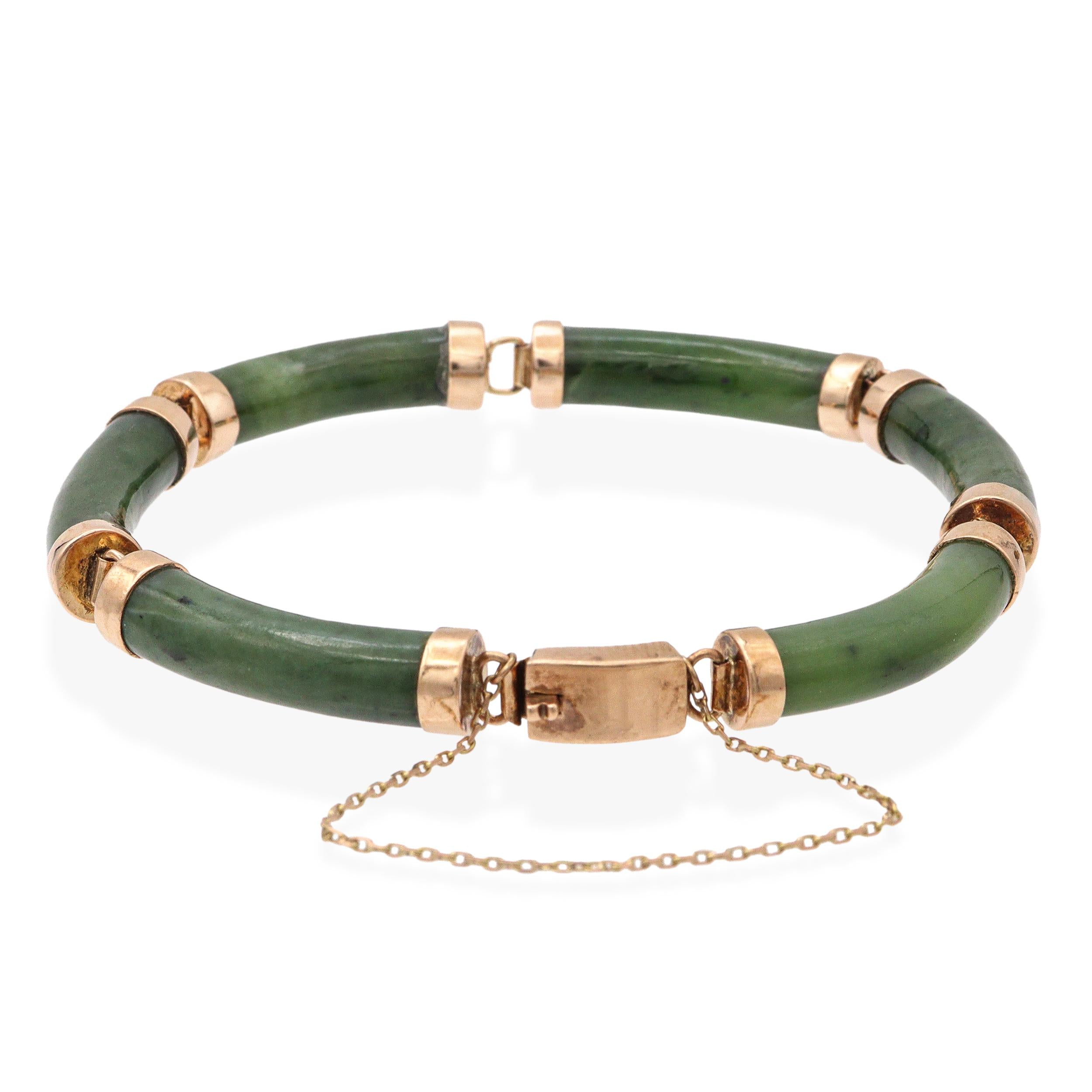 Vintage 14k Yellow Gold Nephrite Jade Link Bracelet