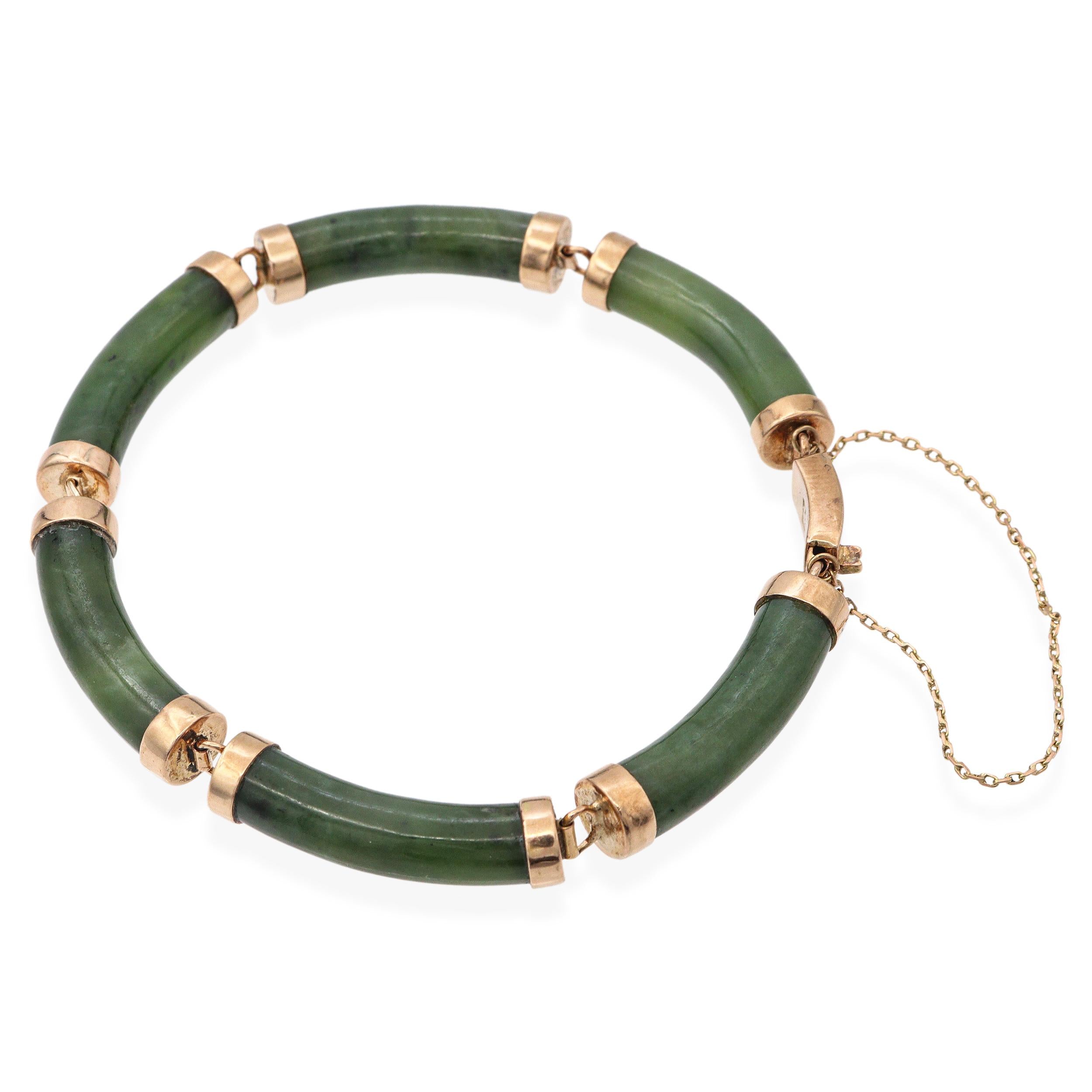 Vintage 14k Yellow Gold Nephrite Jade Link Bracelet