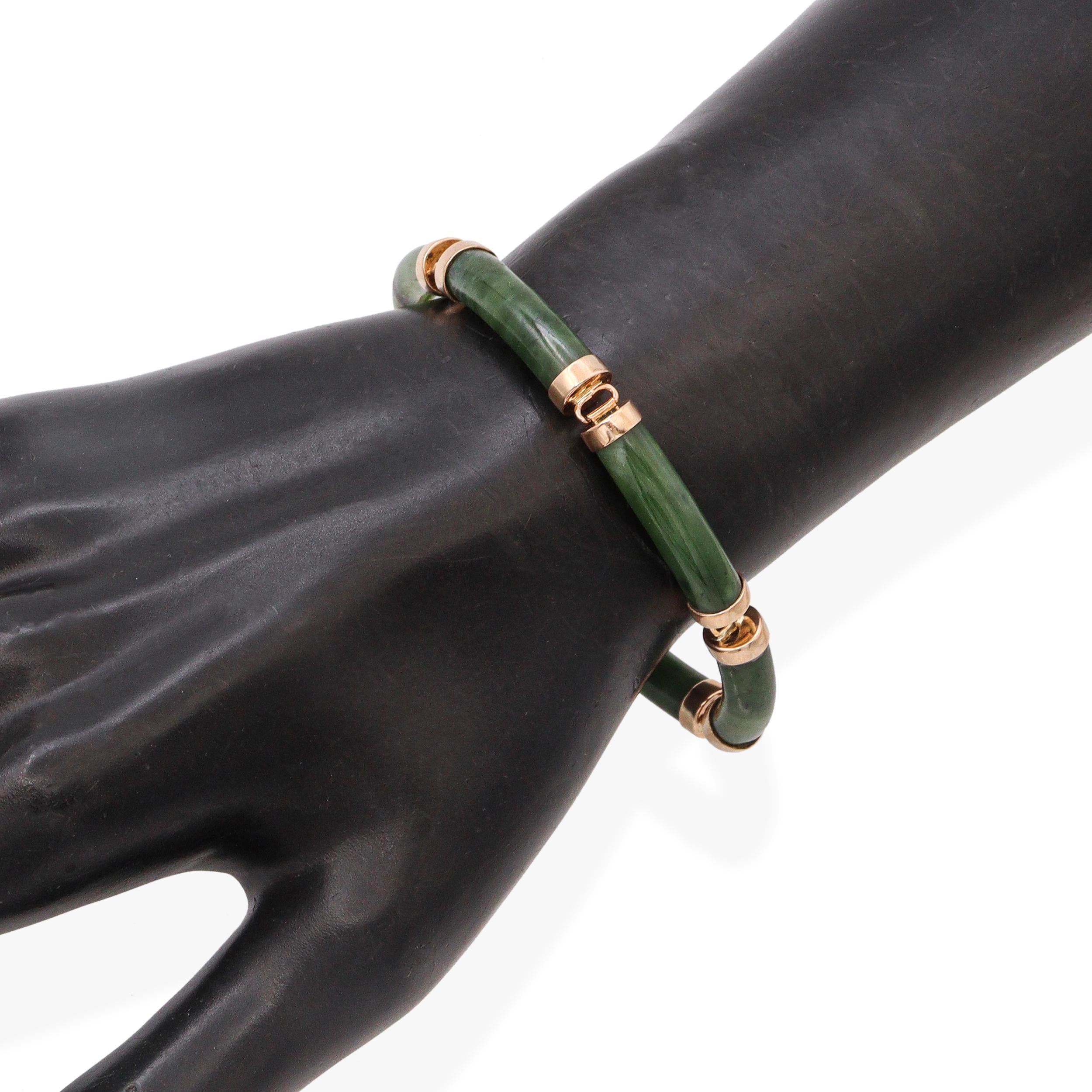 Vintage 14k Yellow Gold Nephrite Jade Link Bracelet