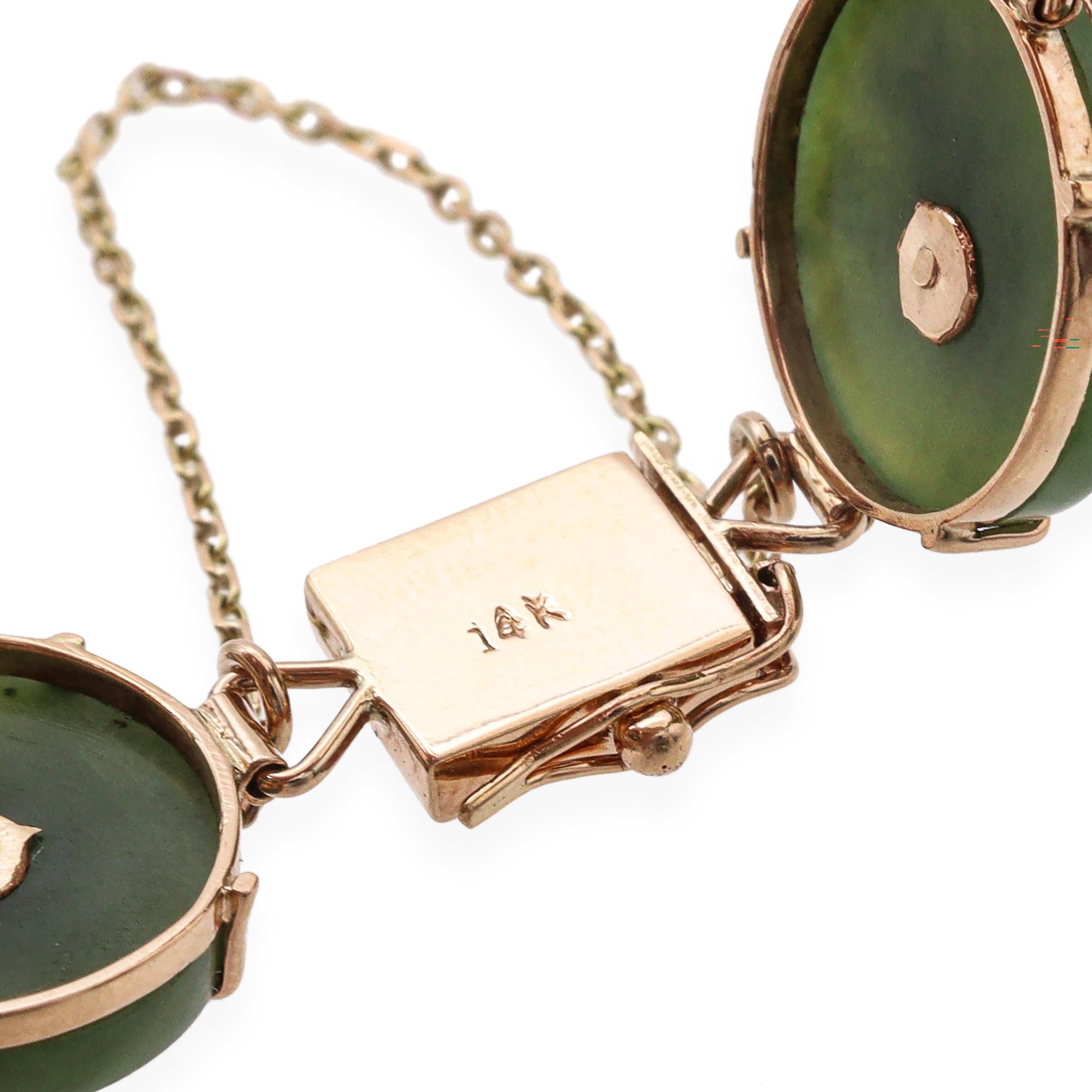 Vintage Yellow Gold Nephrite Jade Link Bracelet