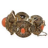 Antique Chinese Export Silver Coral Filigree Bracelet