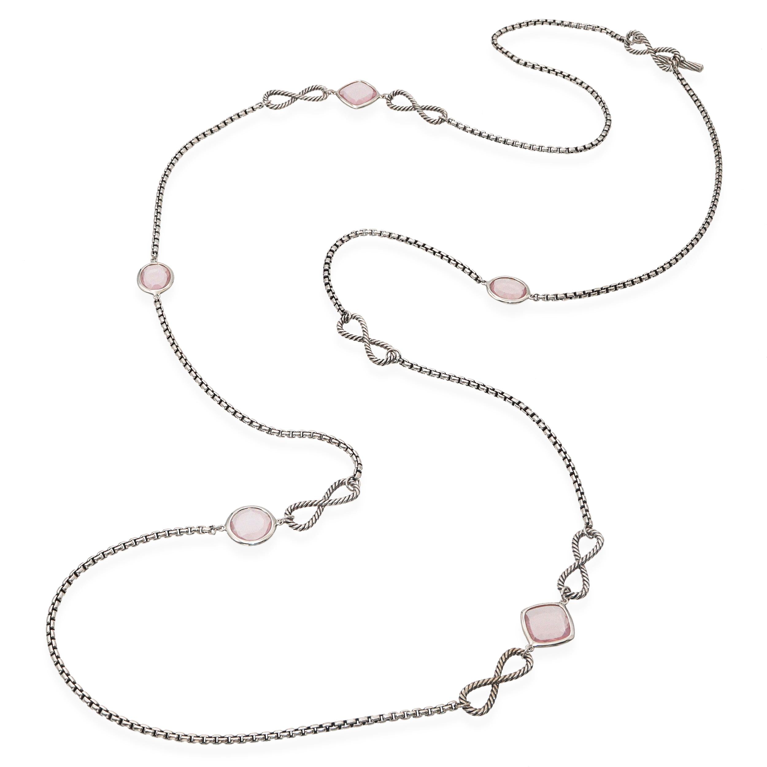 David Yurman Sterling Silver Rose Quartz Infinity Station Necklace