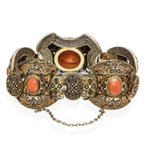 Antique Chinese Export Silver Coral Filigree Bracelet