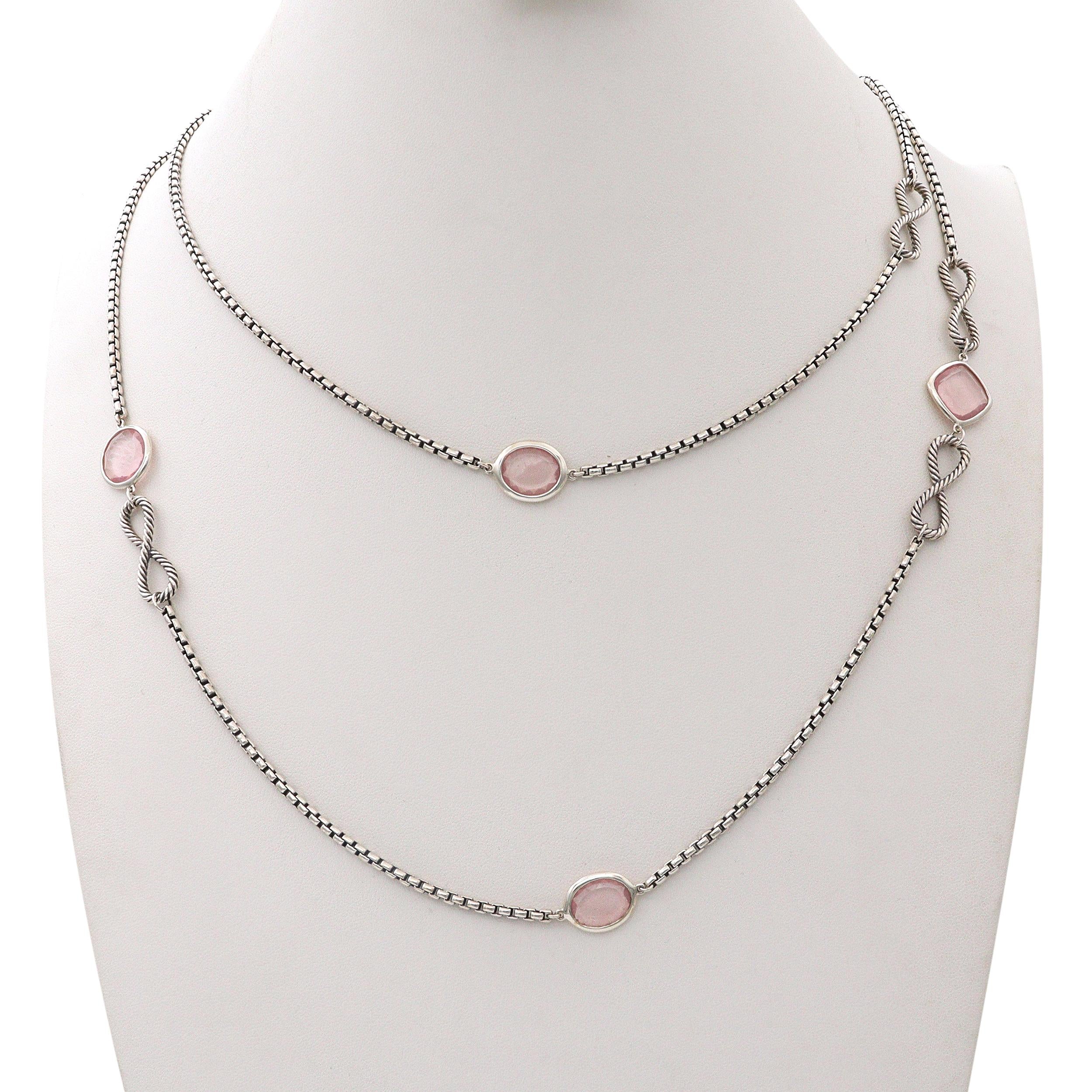 David Yurman Sterling Silver Rose Quartz Infinity Station Necklace