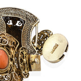 Antique Chinese Export Silver Coral Filigree Bracelet