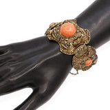 Antique Chinese Export Silver Coral Filigree Bracelet