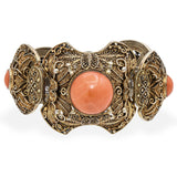 Antique Chinese Export Silver Coral Filigree Bracelet