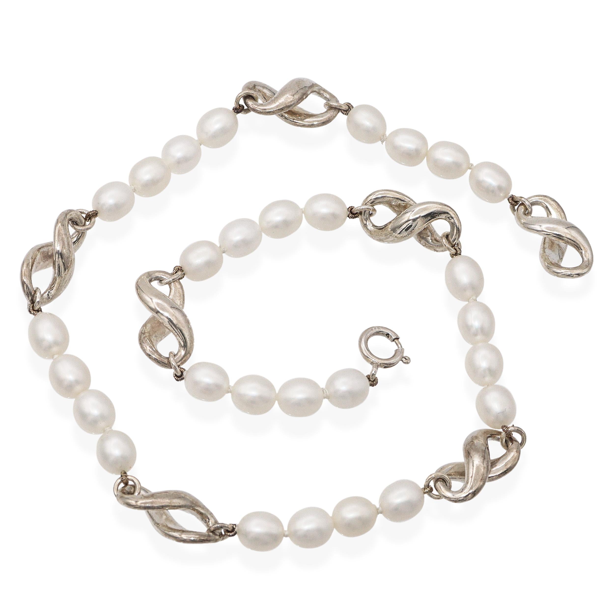 Tiffany & Co. Sterling Silver & Pearl Infinity Necklace
