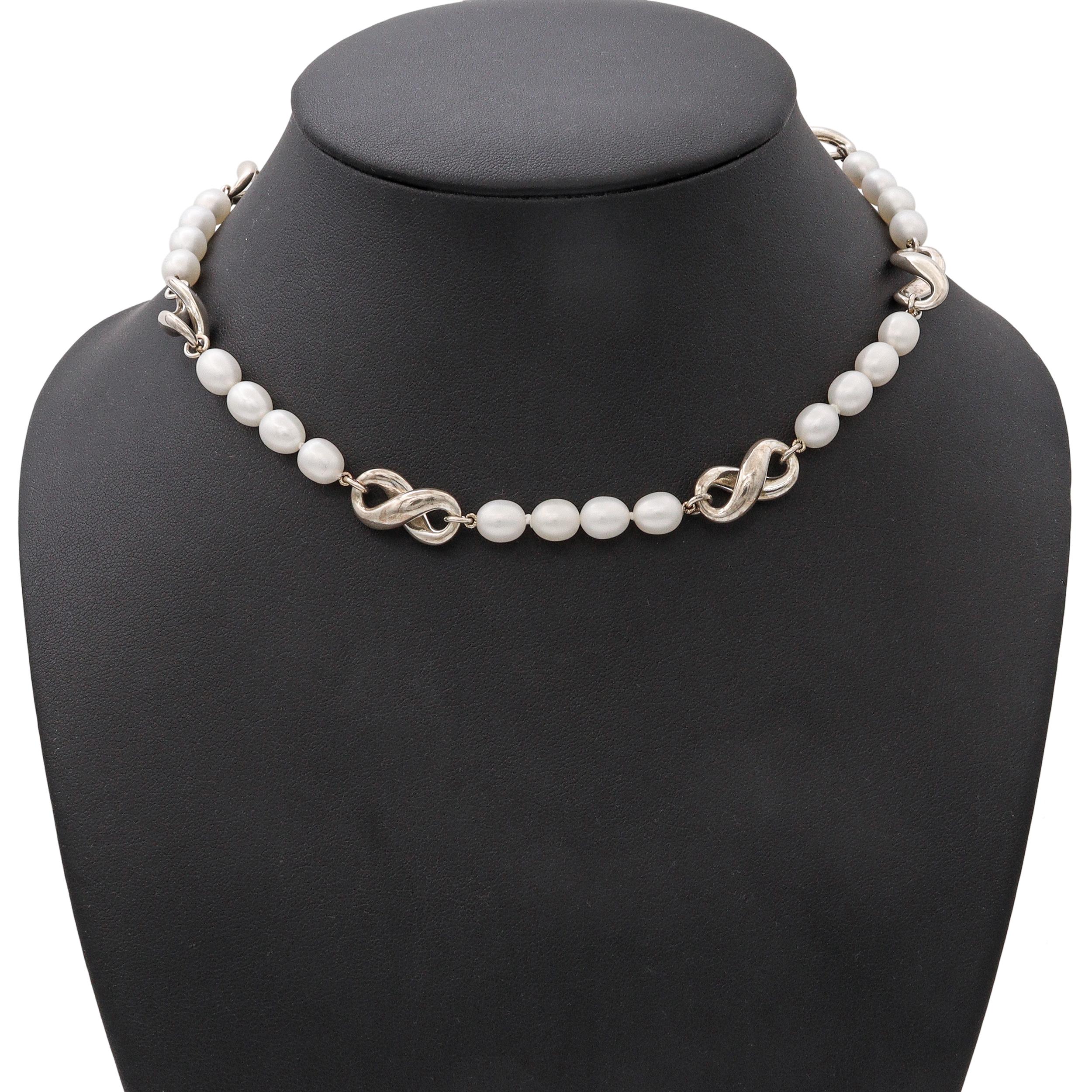 Tiffany & Co. Sterling Silver & Pearl Infinity Necklace