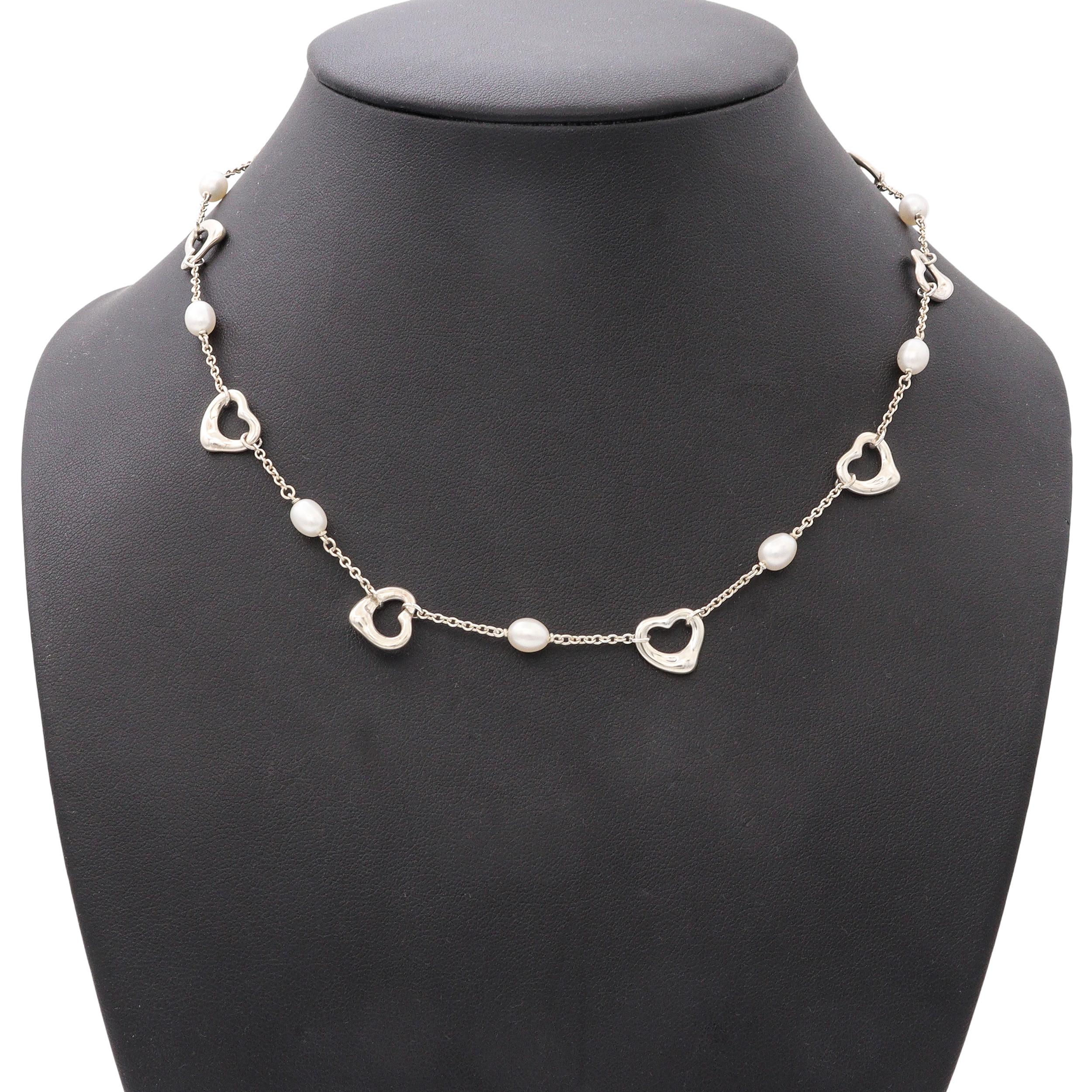 Tiffany & Co. Elsa Peretti Sterling Silver & Pearl Open Heart Necklace
