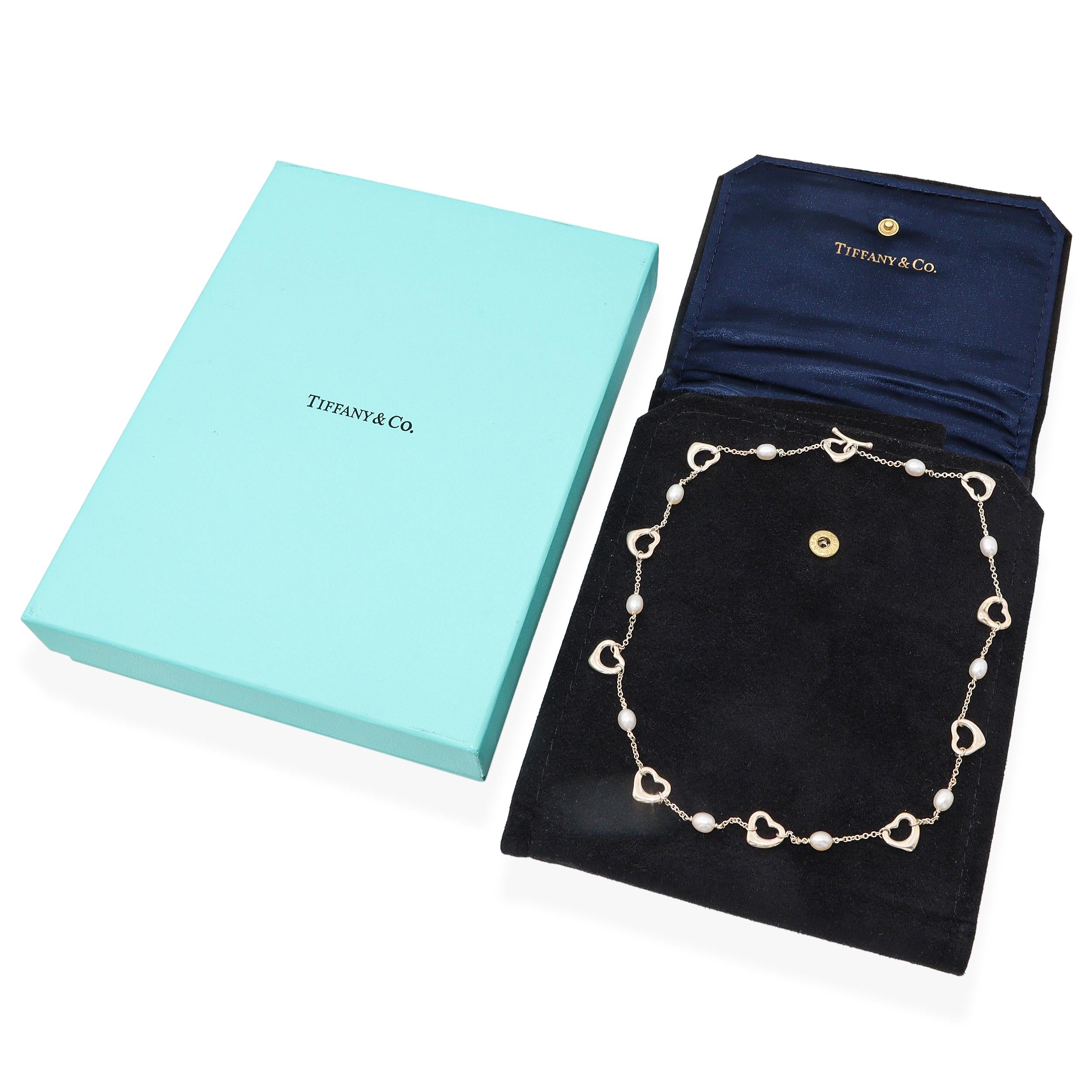 Tiffany & Co. Elsa Peretti Sterling Silver & Pearl Open Heart Necklace