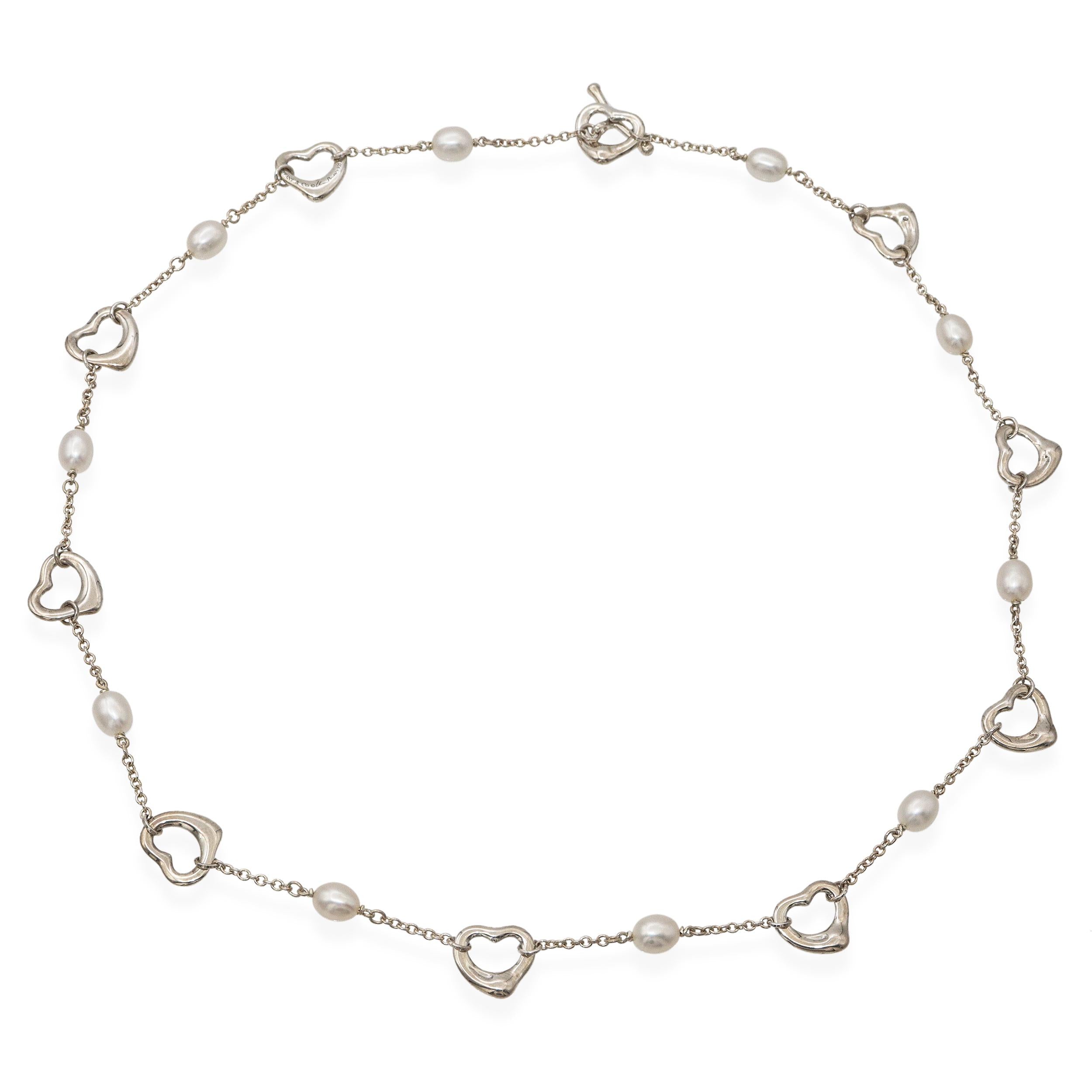 Tiffany & Co. Elsa Peretti Sterling Silver & Pearl Open Heart Necklace