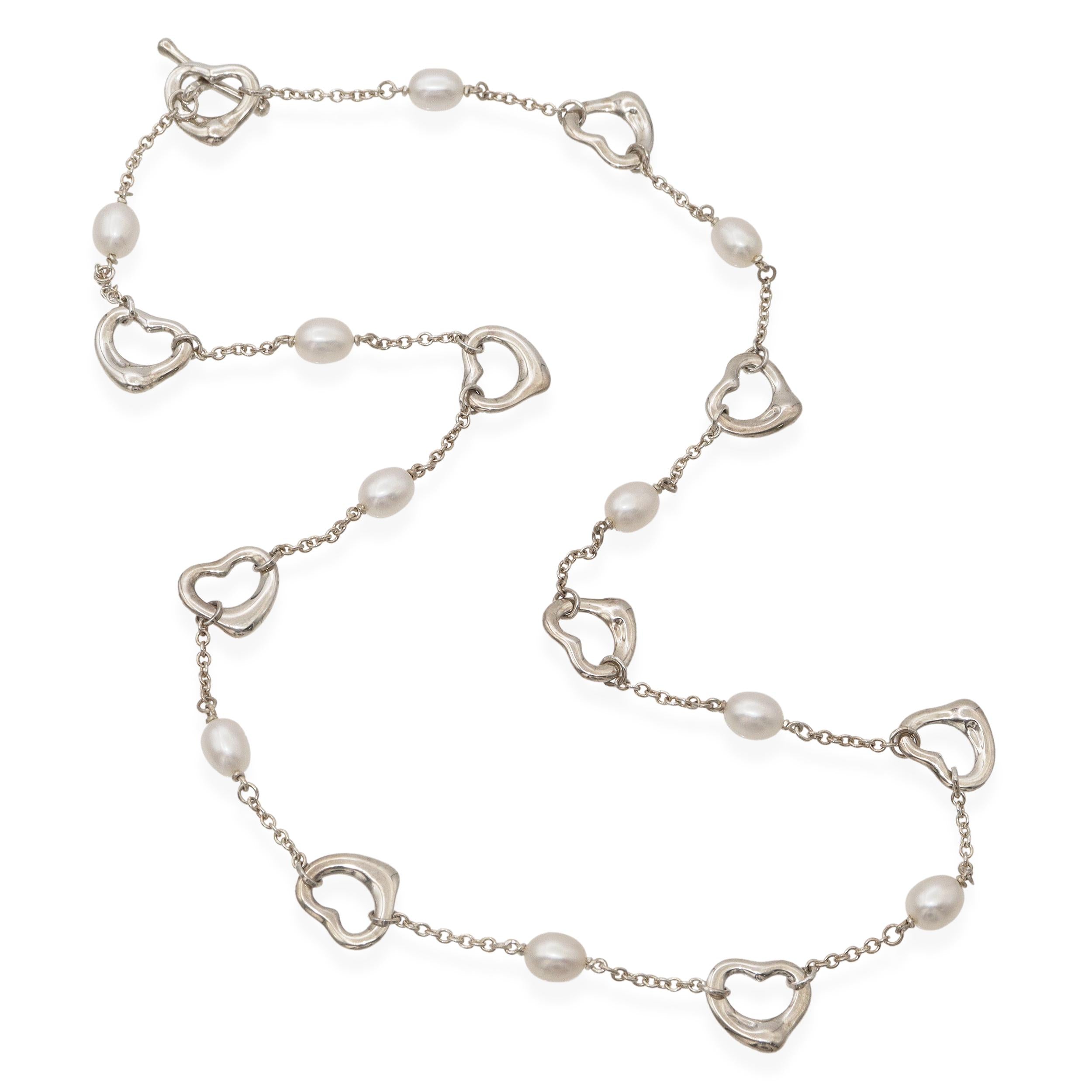 Tiffany & Co. Elsa Peretti Sterling Silver & Pearl Open Heart Necklace