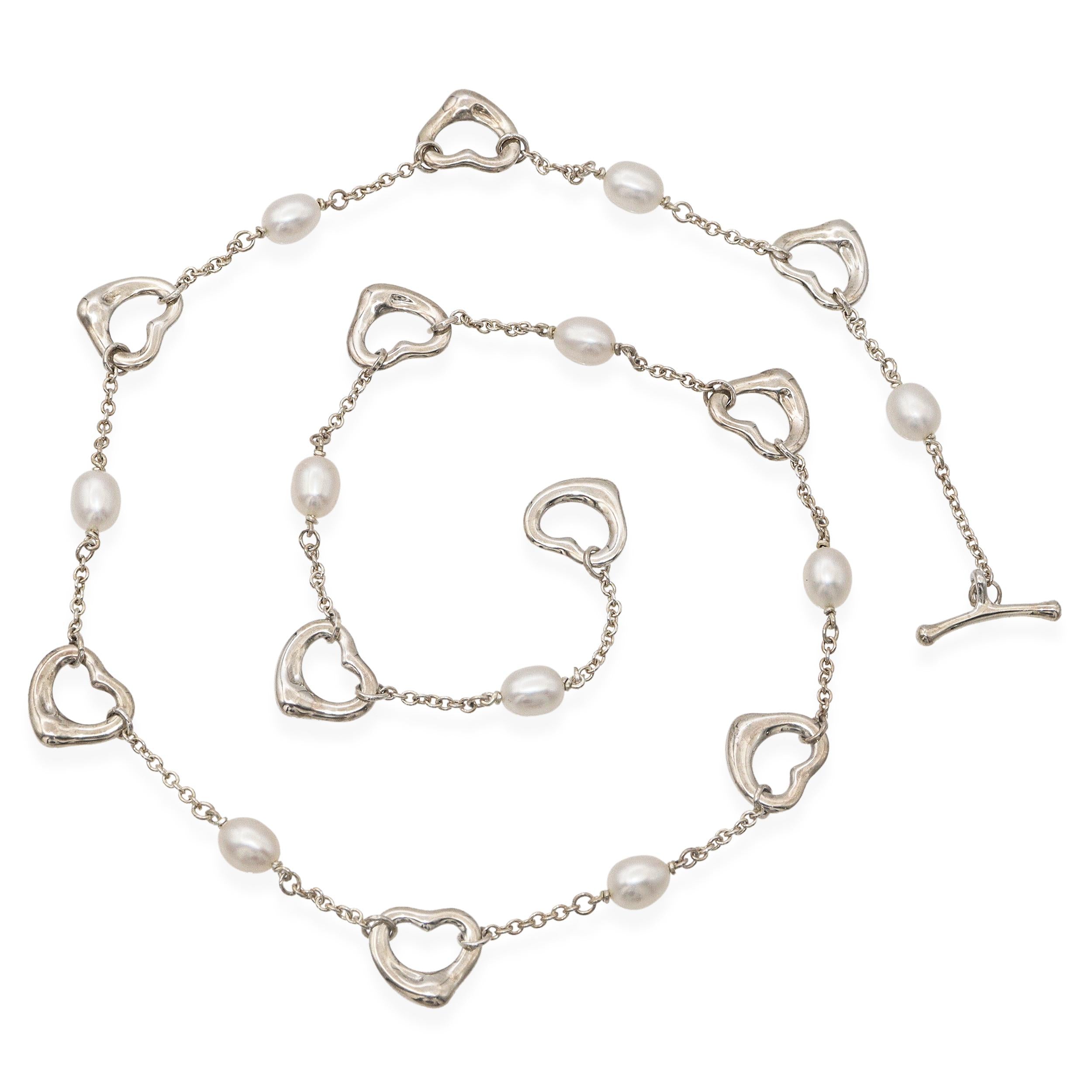 Tiffany & Co. Elsa Peretti Sterling Silver & Pearl Open Heart Necklace