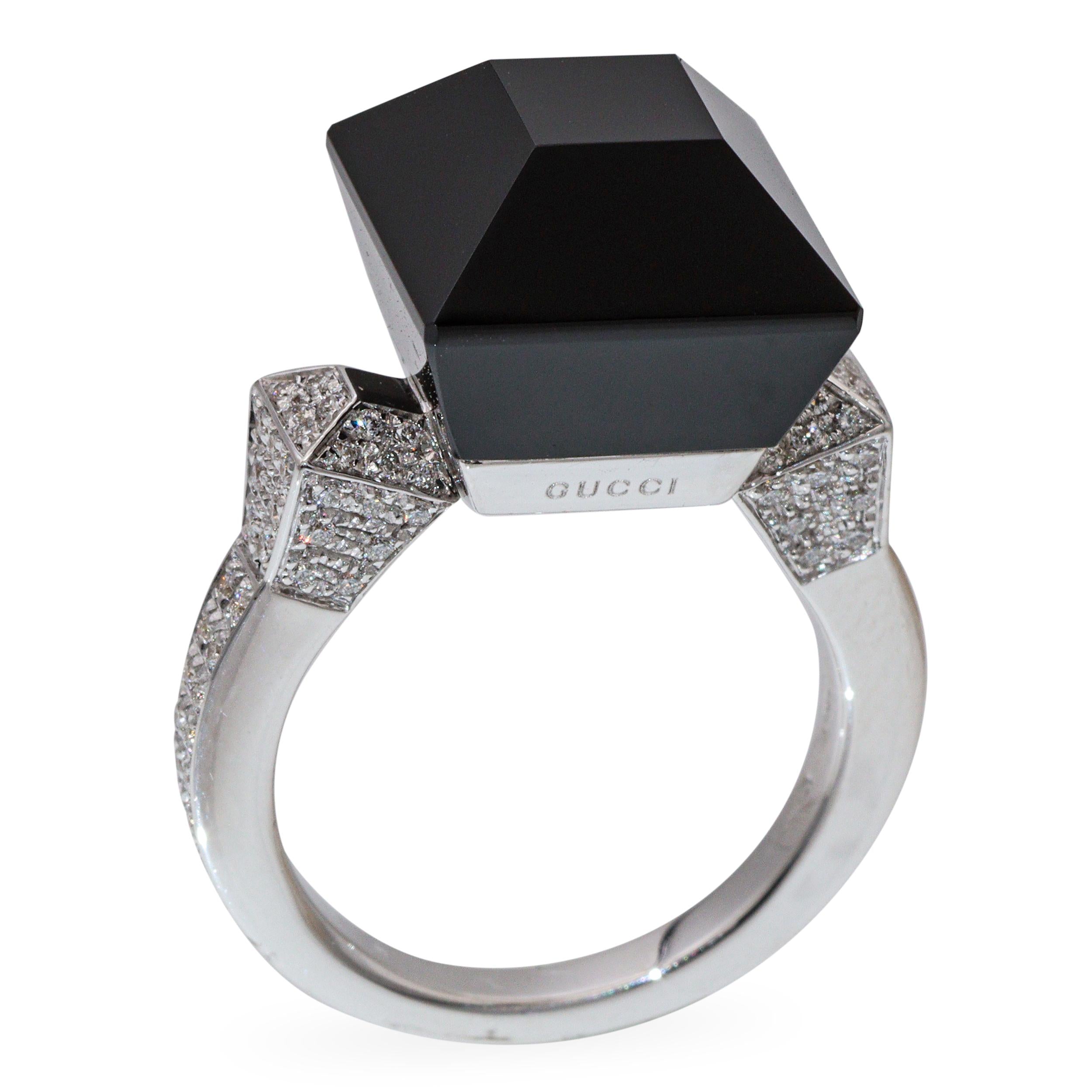 Gucci "Chiodo" 18k White Gold Black Onyx and Diamond Ring