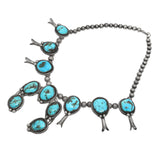 Vintage Southwestern Sterling Silver Turquoise Squash Blossom Necklace