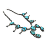Vintage Southwestern Sterling Silver Turquoise Squash Blossom Necklace