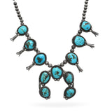 Vintage Southwestern Sterling Silver Turquoise Squash Blossom Necklace