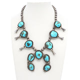 Vintage Southwestern Sterling Silver Turquoise Squash Blossom Necklace