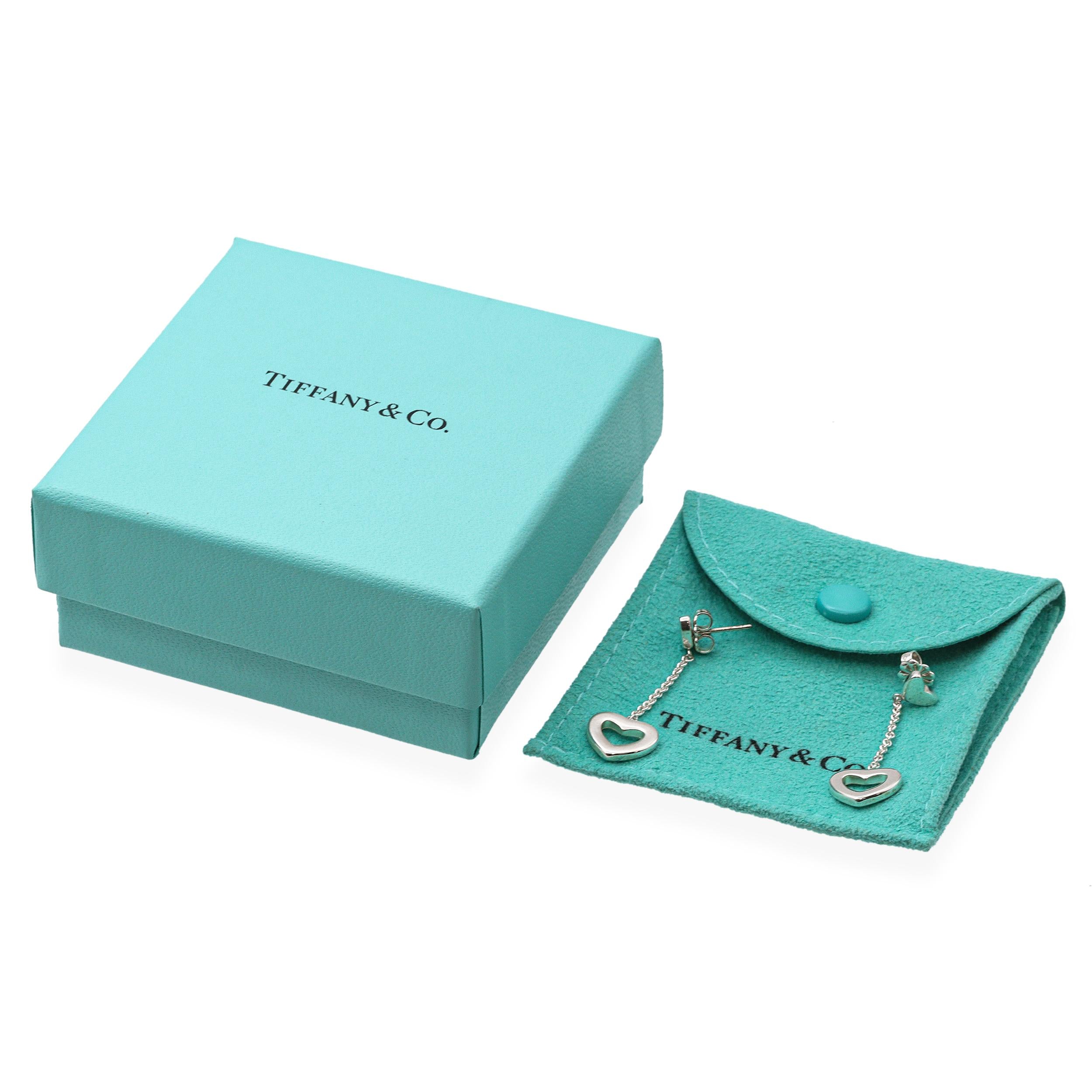 Tiffany & Co Sterling Silver Heart Drop Lariat Dangle Earrings