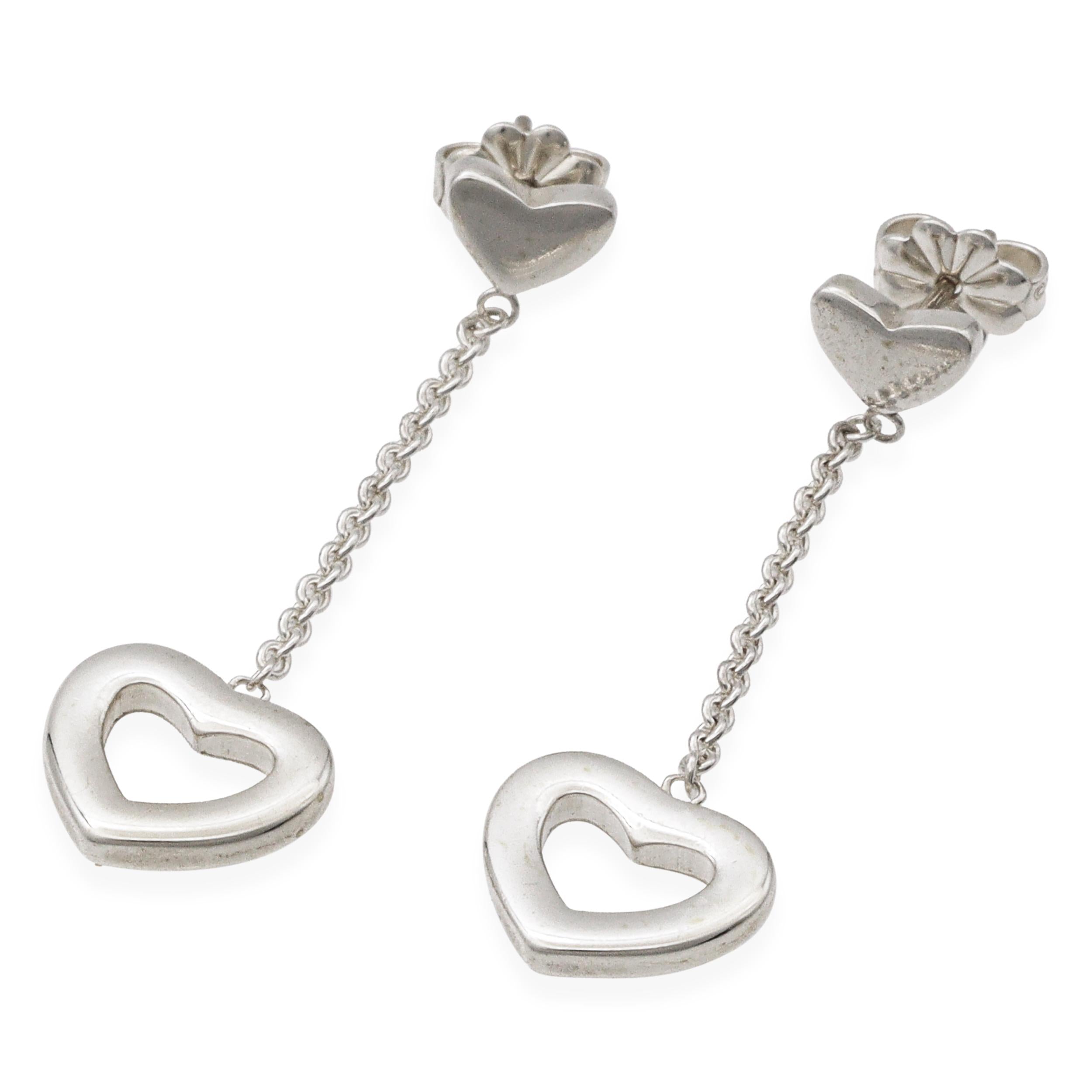 Tiffany & Co Sterling Silver Heart Drop Lariat Dangle Earrings