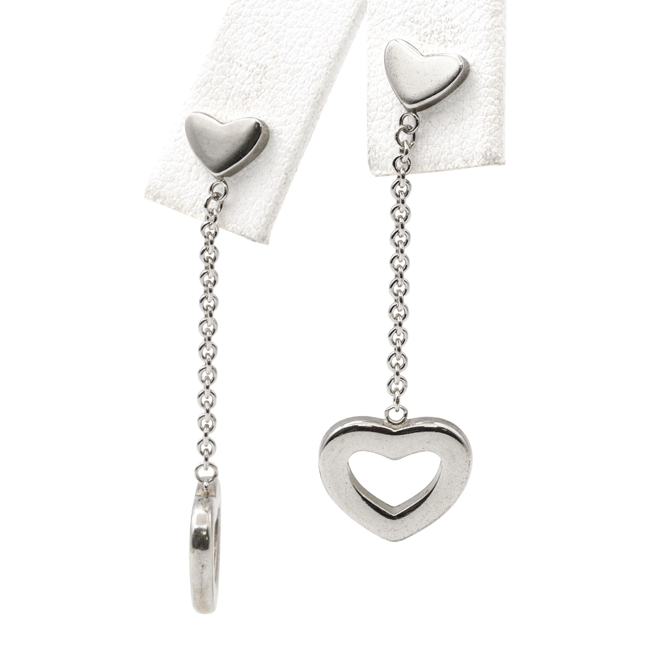 Tiffany & Co Sterling Silver Heart Drop Lariat Dangle Earrings