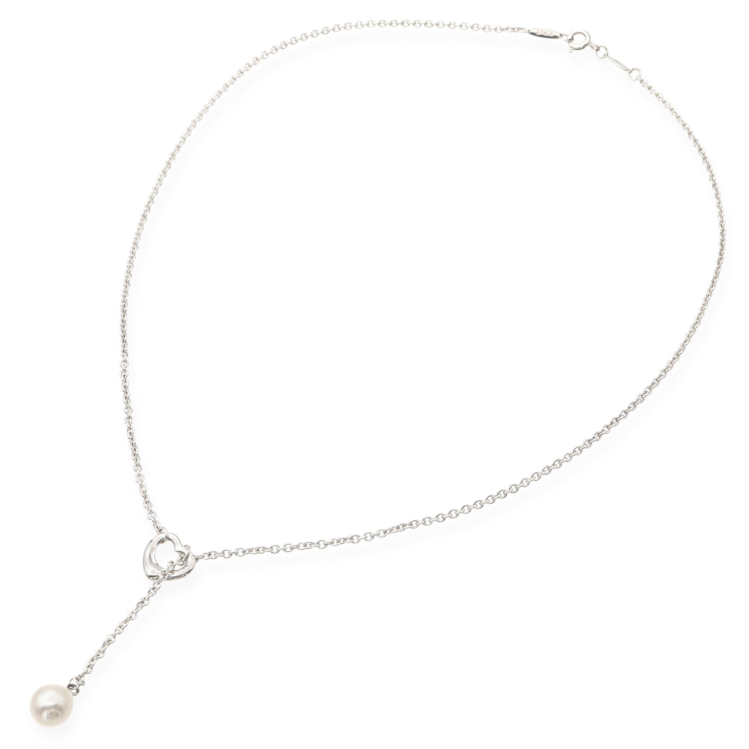 Tiffany & Co. Elsa Peretti Sterling Silver and Pearl Open Heart Lariat Necklace