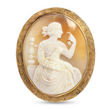 Antique Victorian 10k Yellow Gold Engraved Hebe Feeding Eagle Shell Cameo Brooch