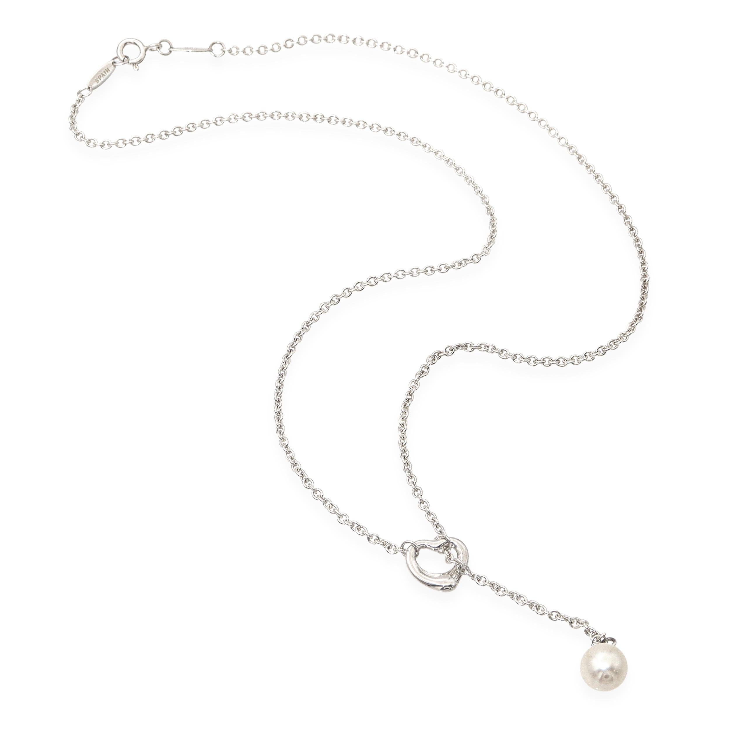 Tiffany & Co. Elsa Peretti Sterling Silver and Pearl Open Heart Lariat Necklace