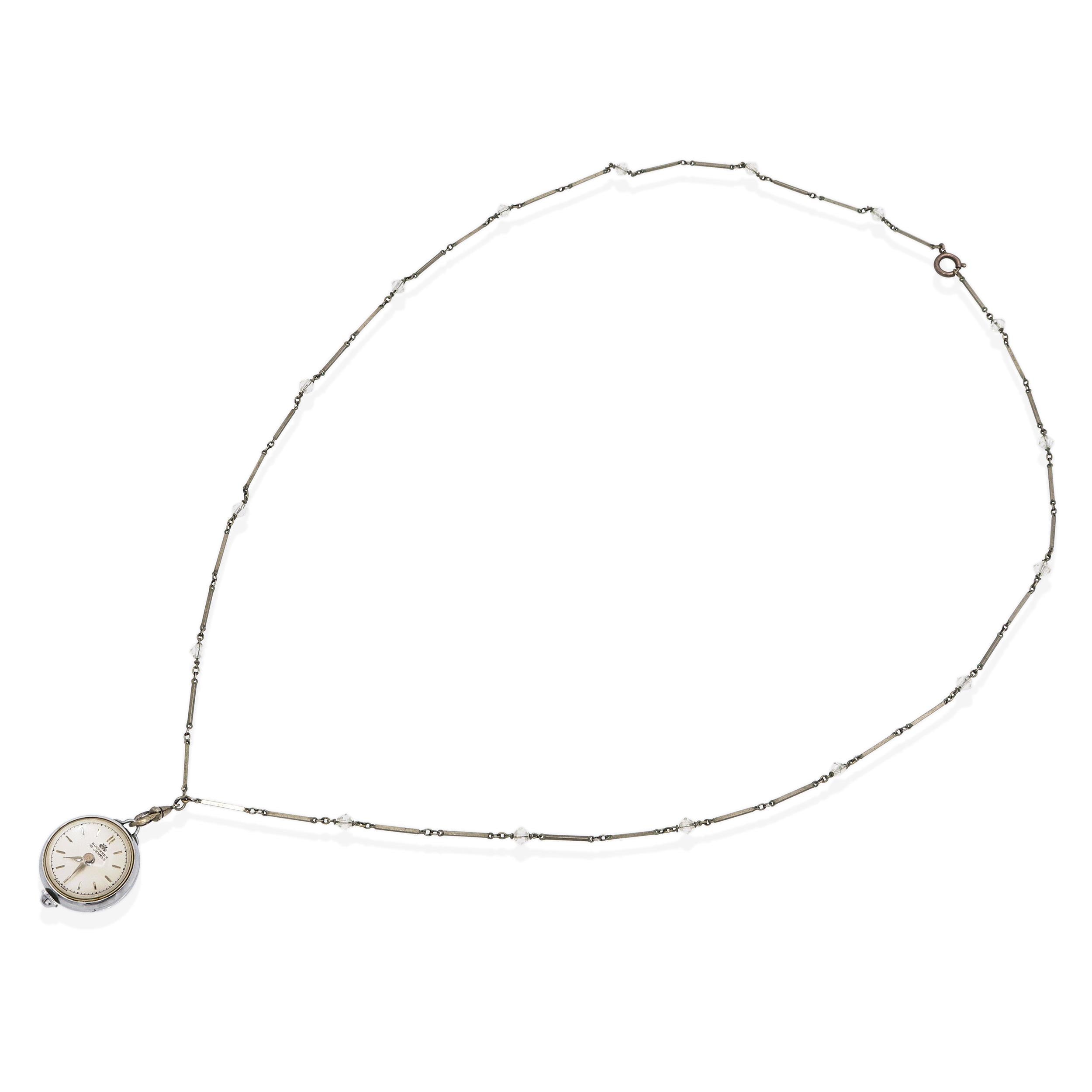 Vintage Bucherer Skeleton Ball Crystal Bead Chain Watch Pendant Necklace