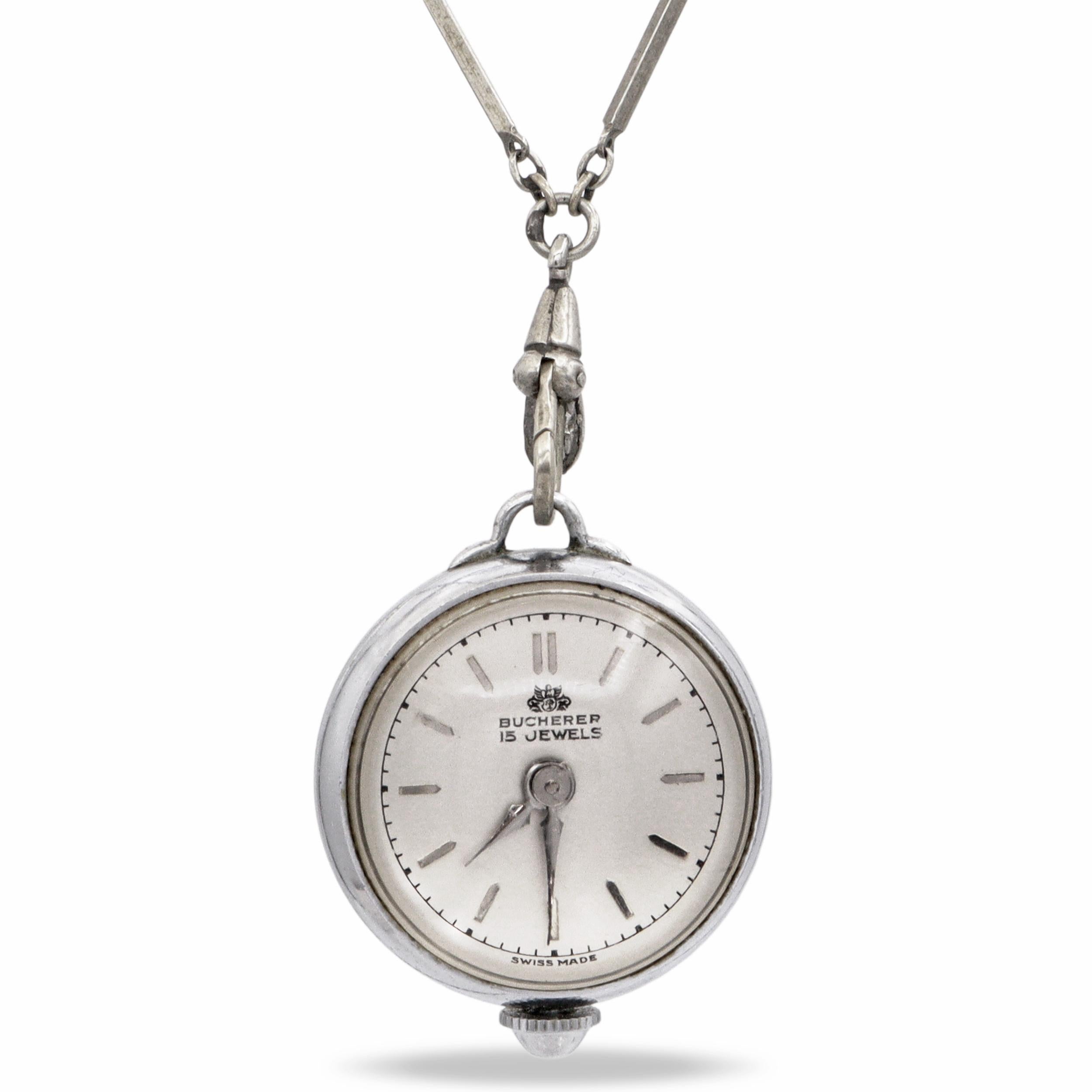 Vintage Bucherer Skeleton Ball Crystal Bead Chain Watch Pendant Necklace