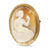 Antique Victorian 10k Yellow Gold Engraved Hebe Feeding Eagle Shell Cameo Brooch