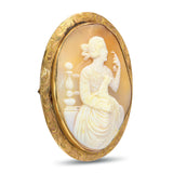 Antique Victorian 10k Yellow Gold Engraved Hebe Feeding Eagle Shell Cameo Brooch