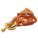 Vintage 14k Yellow Gold Carved Red Jade Pendant