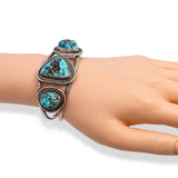 Vintage Sterling Silver Navajo Three Stone Turquoise Cuff Bracelet