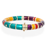 Vintage Sterling Silver & 14k Yellow Gold Multicolor Enamel Bracelet