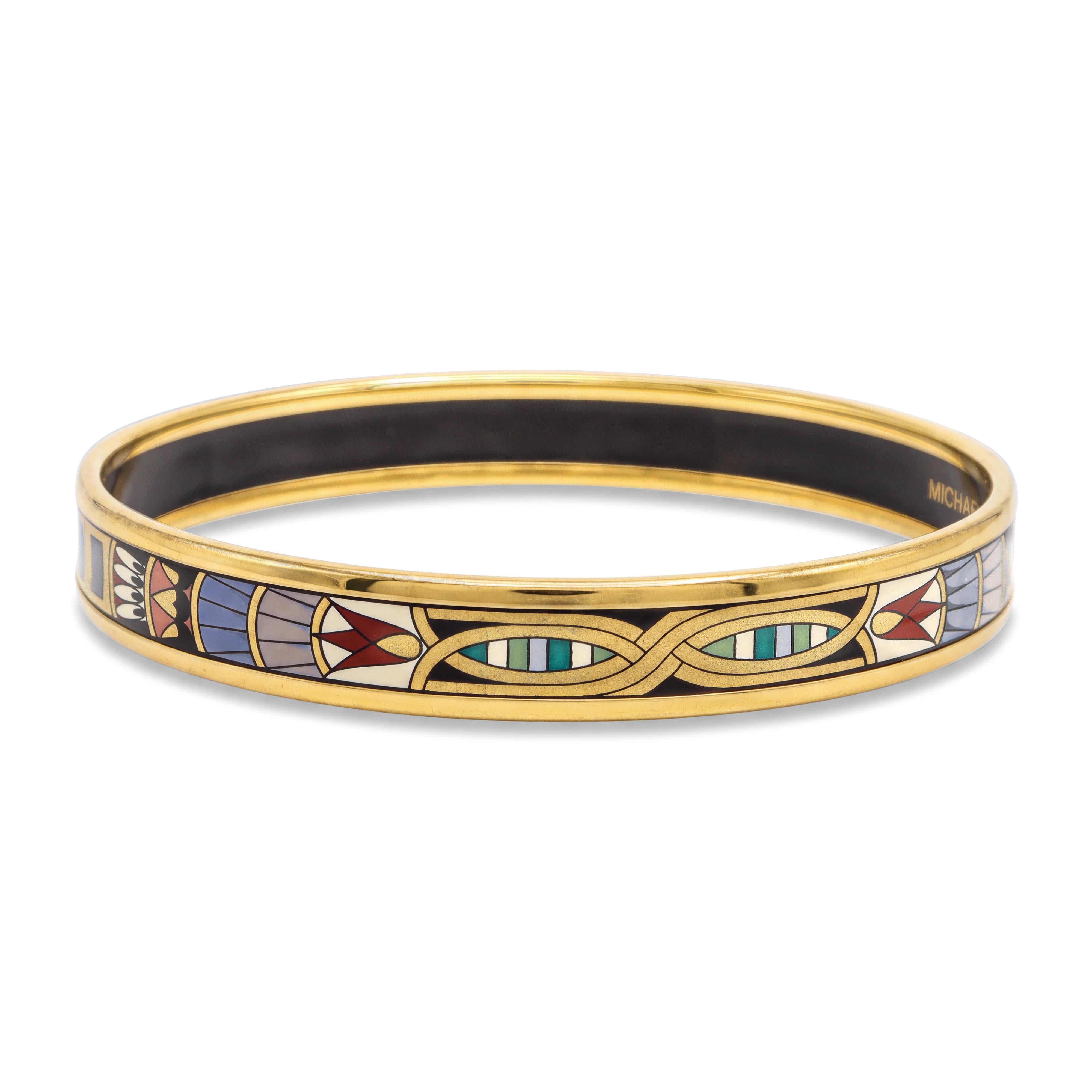 Michaela Frey Wien Gold-Tone Enamel Egyptian Revival Bangle Bracelet