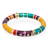 Vintage Sterling Silver & 14k Yellow Gold Multicolor Enamel Bracelet