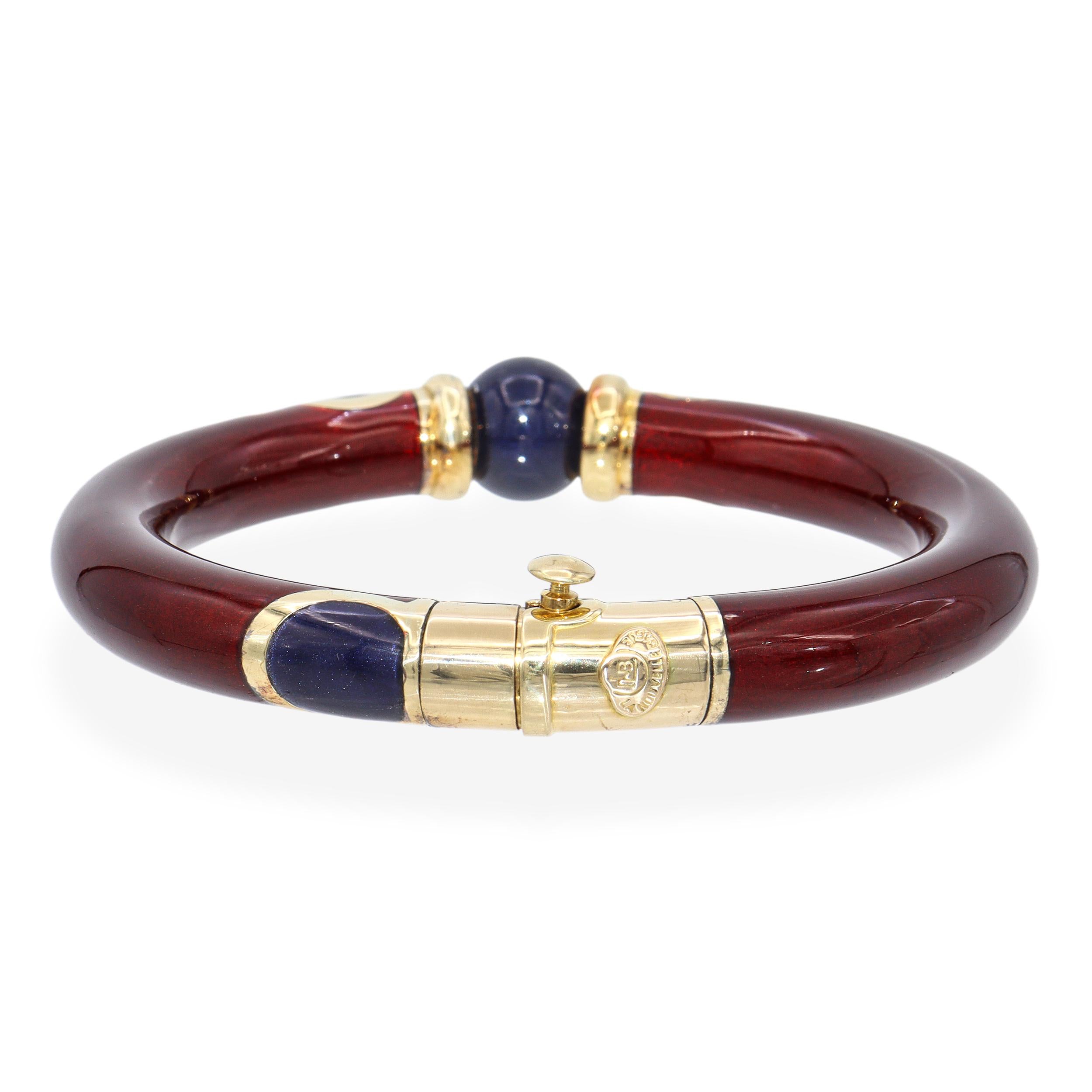 La Nouvelle Bague 18k Yellow Gold and Sterling Silver Enamel Bangle Bracelet