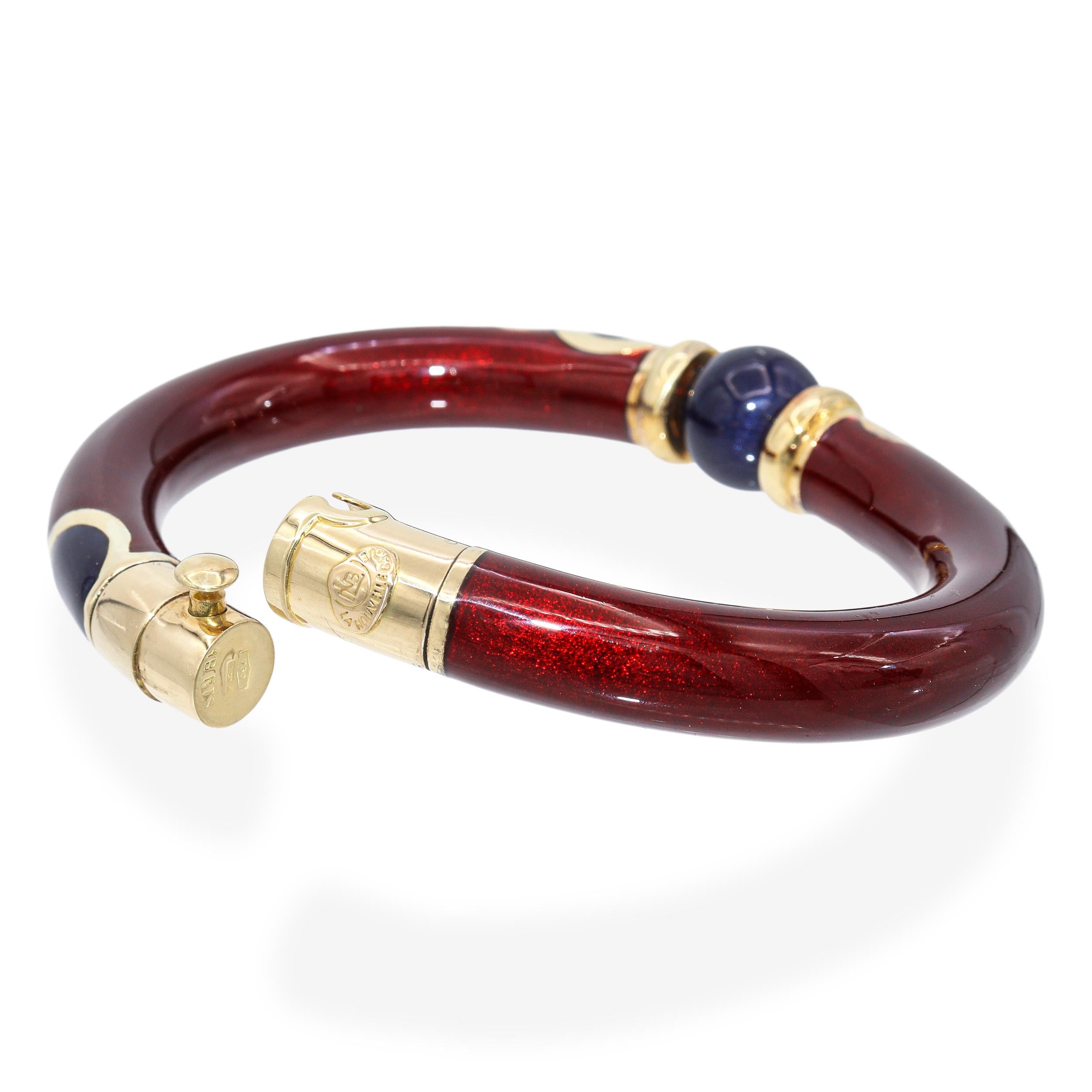 La Nouvelle Bague 18k Yellow Gold and Sterling Silver Enamel Bangle Bracelet