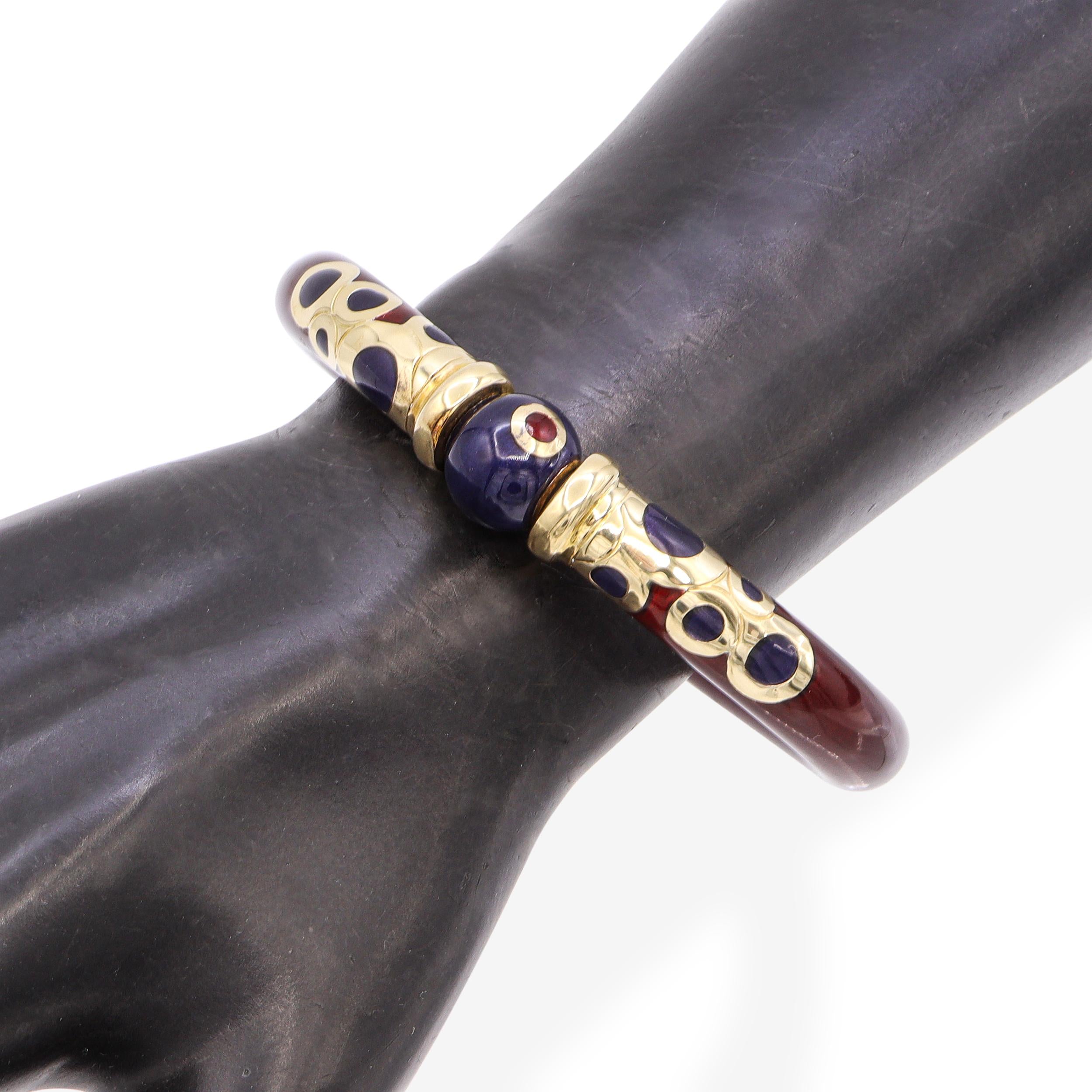 La Nouvelle Bague 18k Yellow Gold and Sterling Silver Enamel Bangle Bracelet